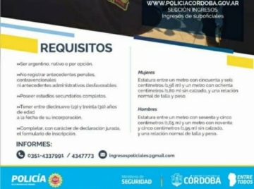 Abiertas las inscripciones para el curso de Suboficiales de la Policía de Córdoba 