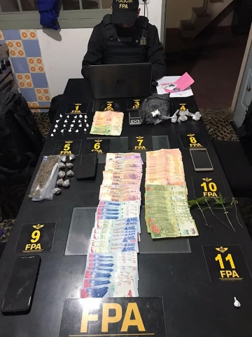 Delivery de drogas: secuestraron 395 dosis de cocaína, 90 de marihuana, plantas de cannabis y 120 mil pesos
