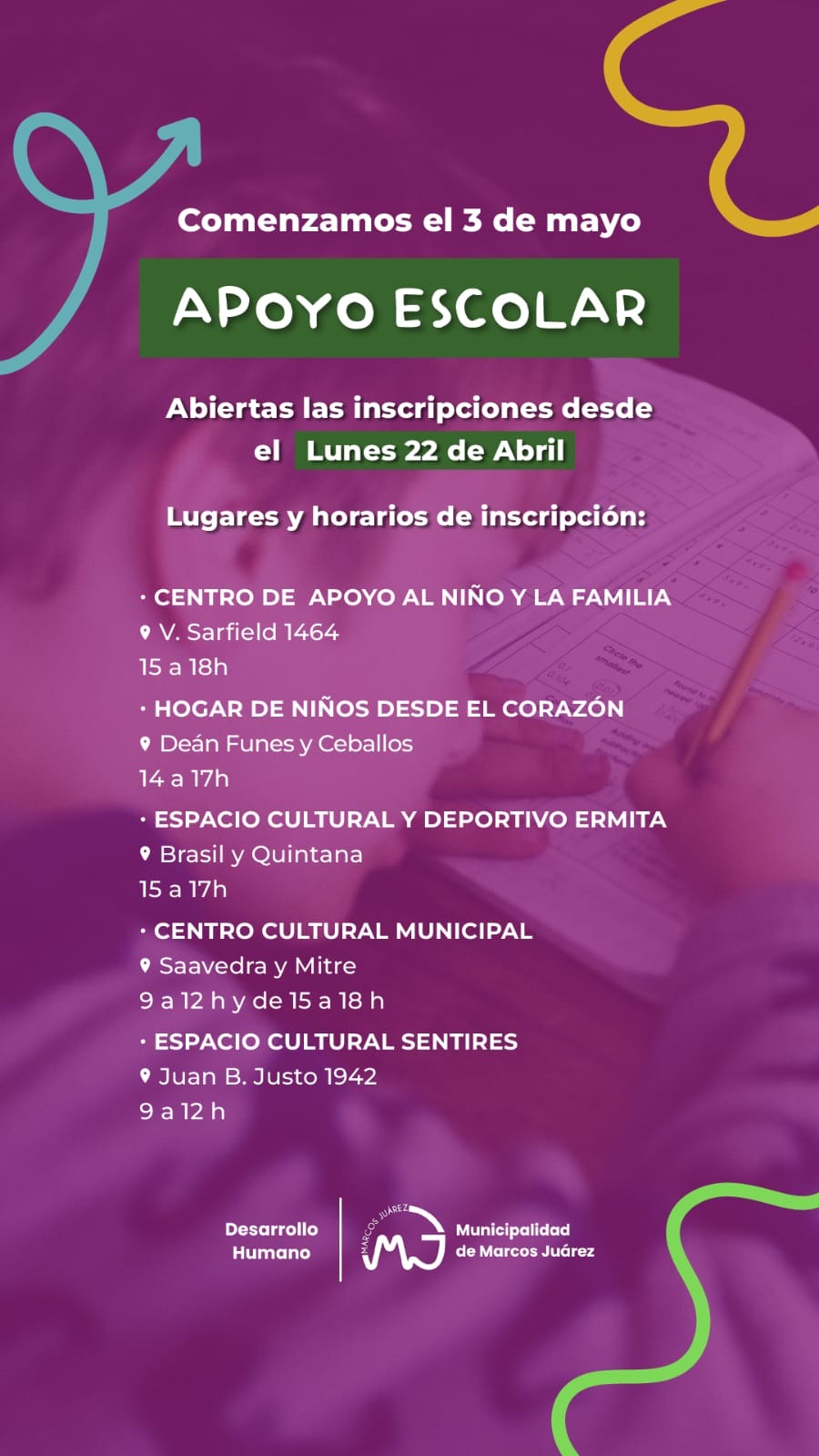 Comienza el 3 de mayo el programa de Apoyo escolar 2024