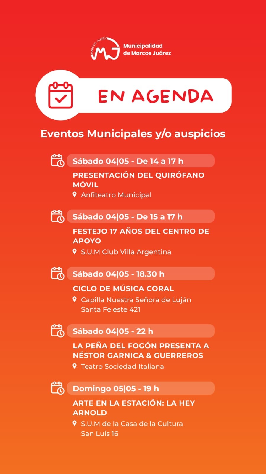 Eventos en agenda este fin de semana donde se destacan 