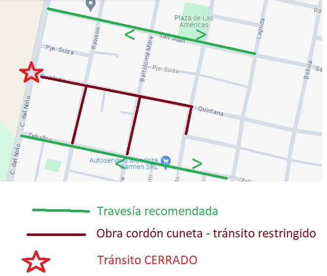 Desvíos por el inicio de obras en Av. Quintana y Calle Del Niño