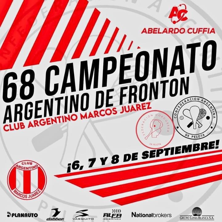 El 68º Campeonato Argentino de Frontón llega al club Argentino de Marcos Juárez este fin de semana