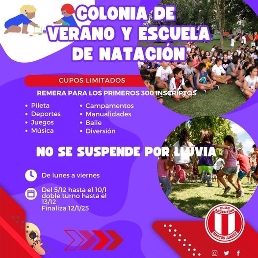 Este lunes comienza la inscripción para la Colonia de Verano y Escuela de Natación en el club Argentino