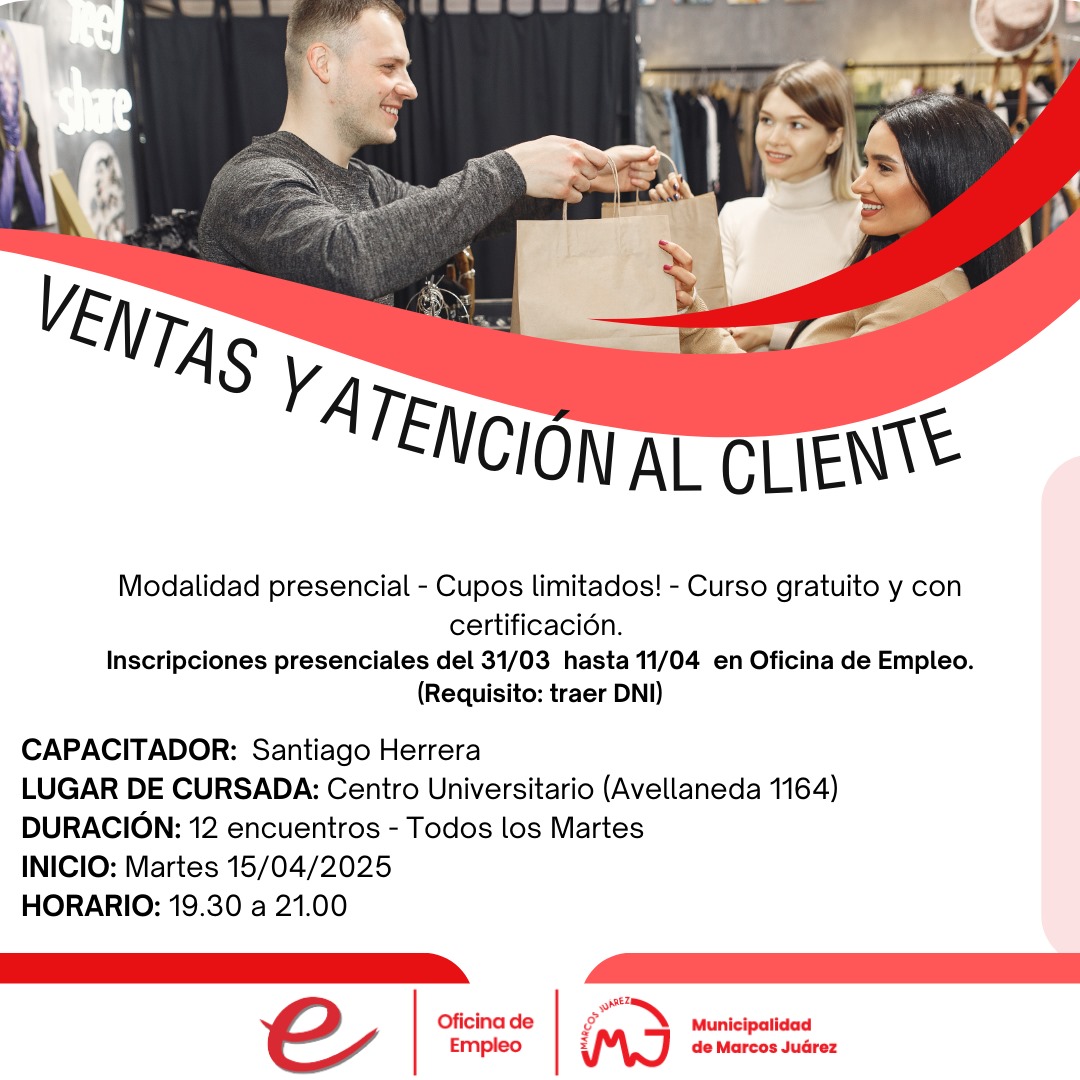 Capacitación en Ventas y Atención al Cliente: la Municipalidad de Marcos Juárez lanza un nuevo curso gratuito