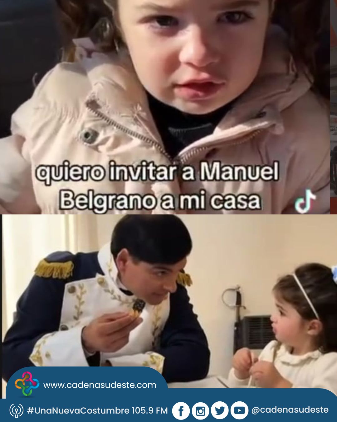 Emoción en Marcos Juárez: Guillermina, la nena que quería conocer a Manuel Belgrano, vino a visitarla y tomaron una merienda juntos