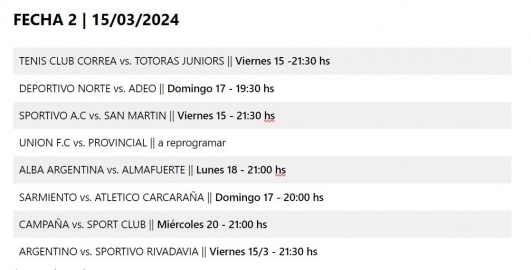 San Martín viaja a Las Parejas y Argentino será local ante el último campeón en la segunda fecha de la Cañadense