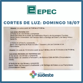 Cortes de luz para el domingo 18 de julio