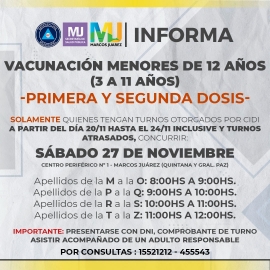 Primera y segunda dosis vacunación menores de 3 a 11 años