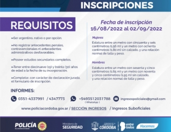Inscripciones para la escuela de suboficiales de policía 