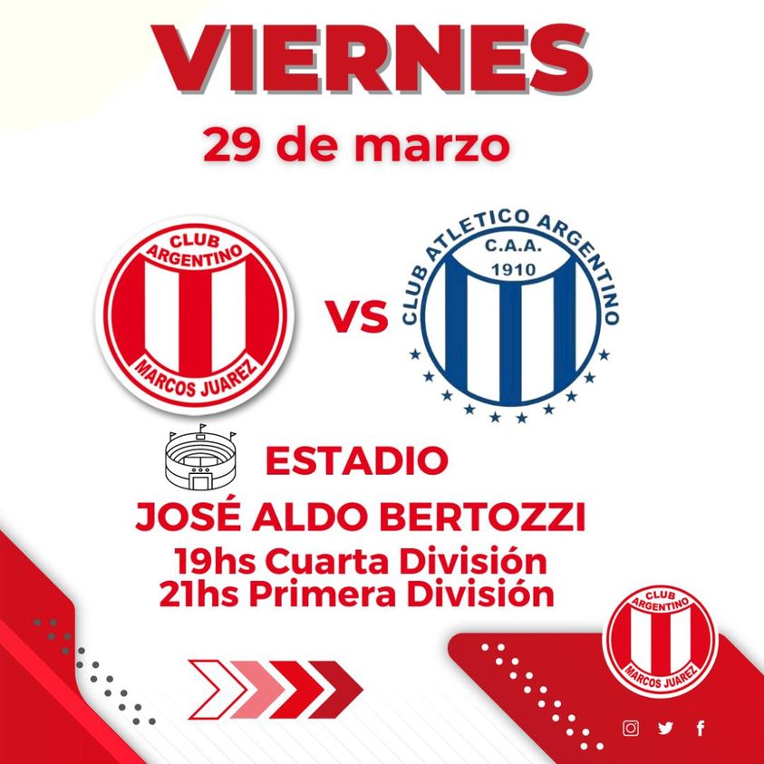 Argentino recibe a su homónimo bellvillense este viernes en el "José Aldo Bertozzi"