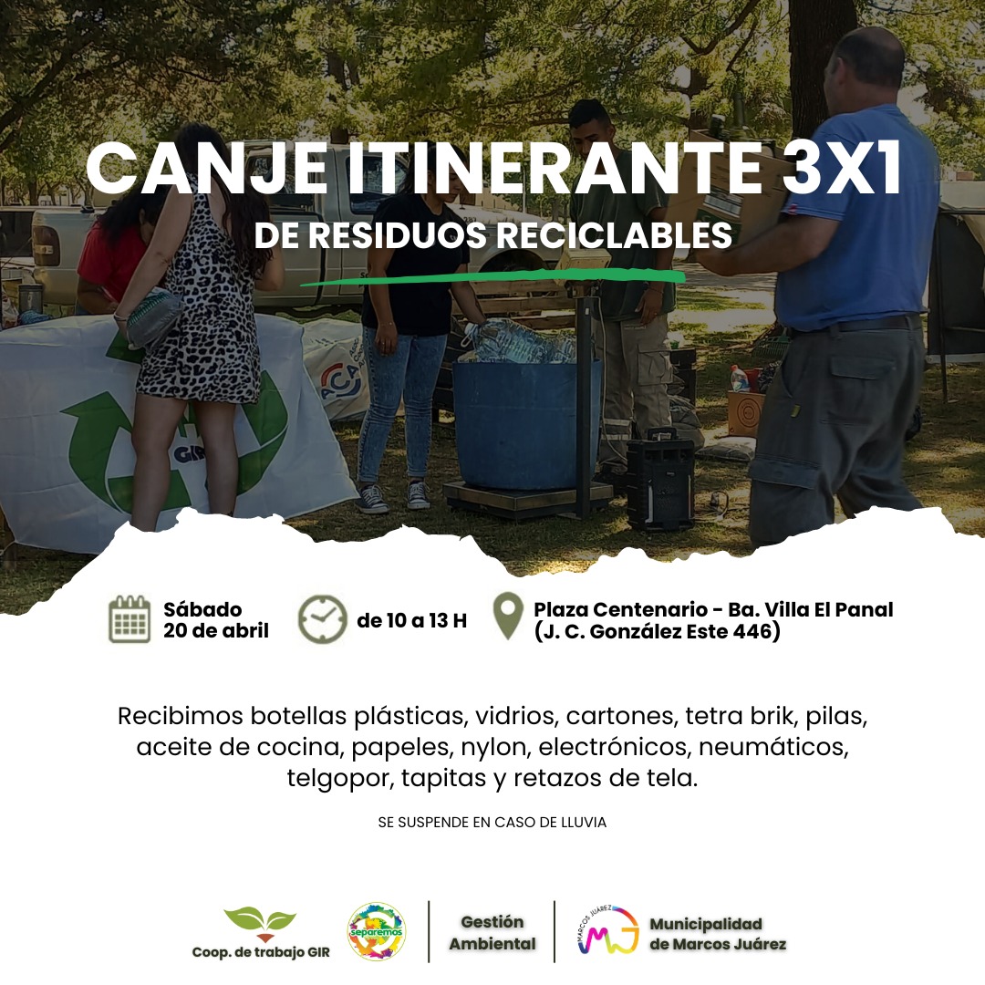 Canje itinerante 3x1 este sábado 20 de abril