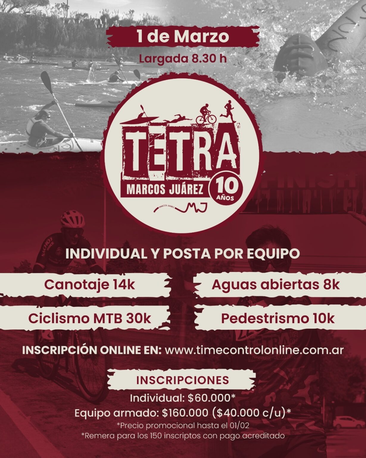 El Tetratlón 2026 en su décima edición se correrá el 1 de marzo en Marcos Juárez