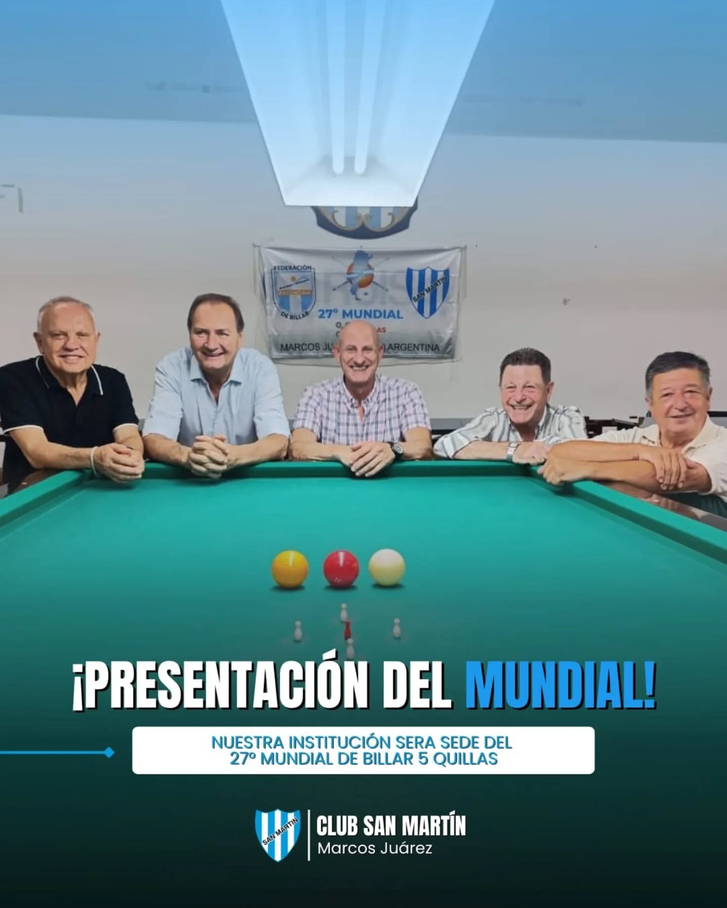 San Martin será sede del 27° Mundial de Billar 5 Quillas del 25 al 30 de agosto