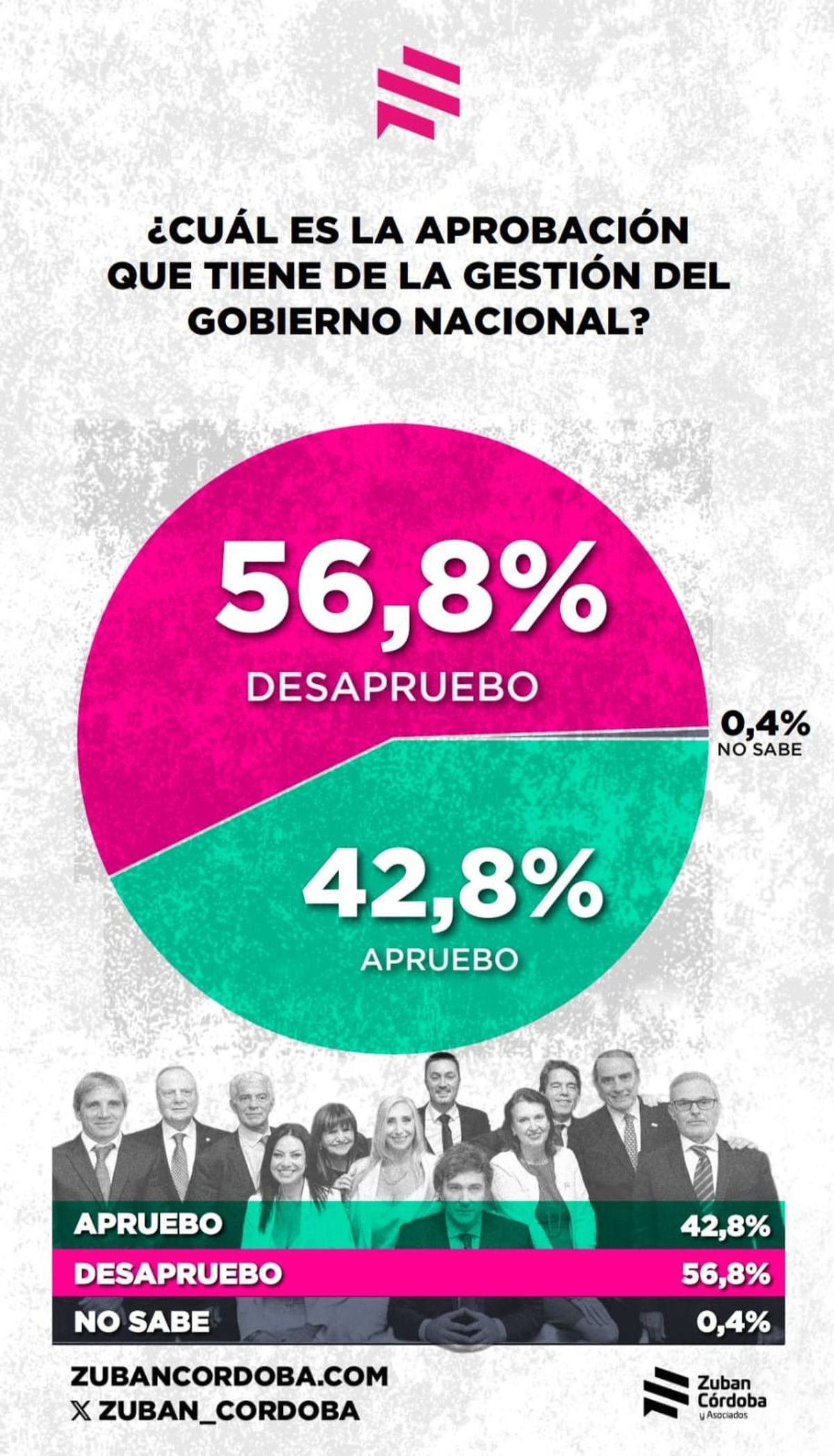 Según la encuesta de Zuban, el 56,8% de los argentinos desaprueba la gestión de Milei