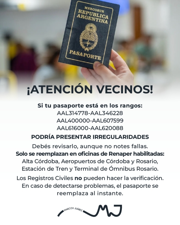 Renaper controla pasaportes con posible falla: revisá si el tuyo está en la lista