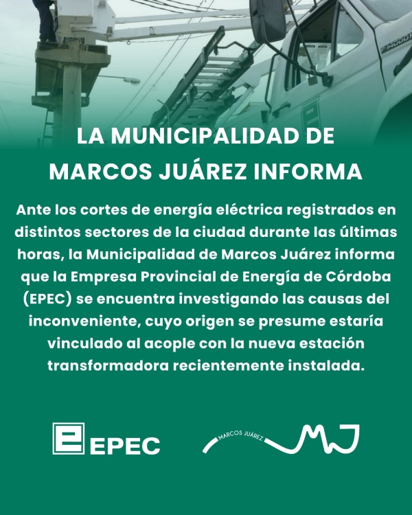 Epec investiga cortes de energía en diversos barrios de Marcos Juárez