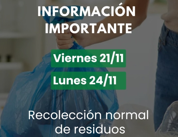 No habrá cambios en la recolección de residuos el 21 y 24 de noviembre