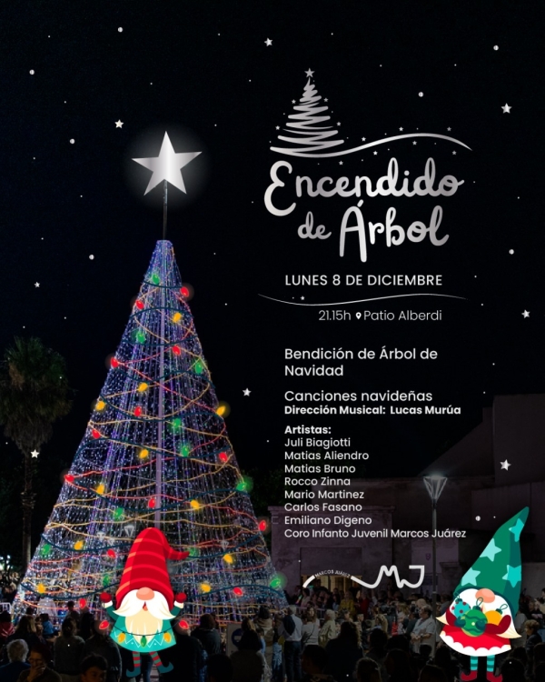 Marcos Juárez enciende su árbol navideño con música, bendición y espíritu festivo
