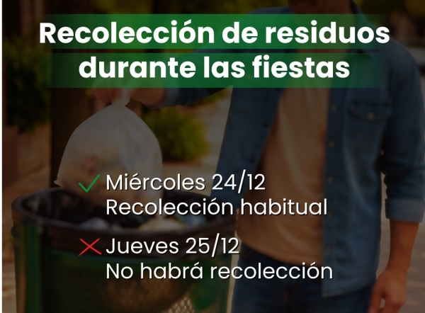 La recolección de residuos será normal el miércoles 24 y se suspende el jueves 25