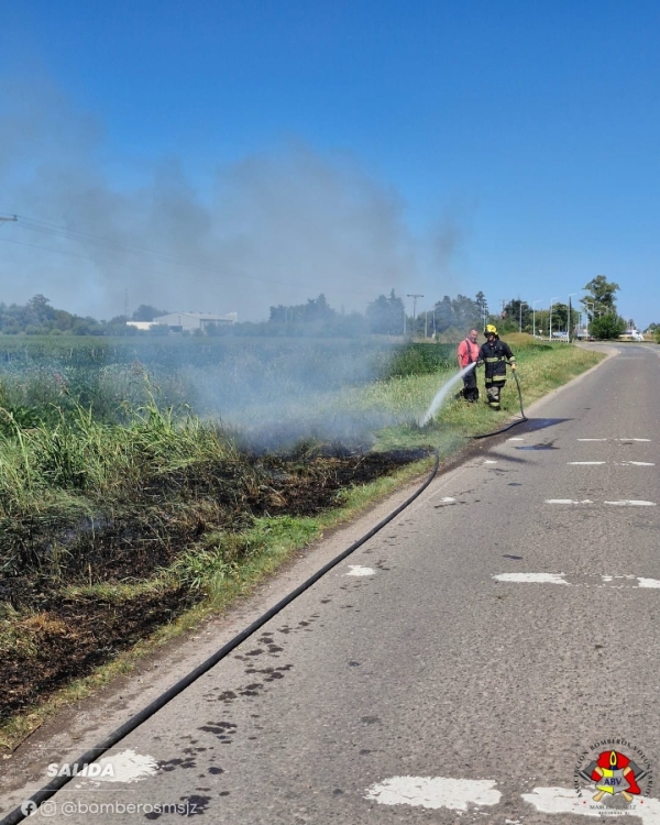 Rápida intervención de Bomberos evitó la propagación de un incendio de pastos en Ruta 9