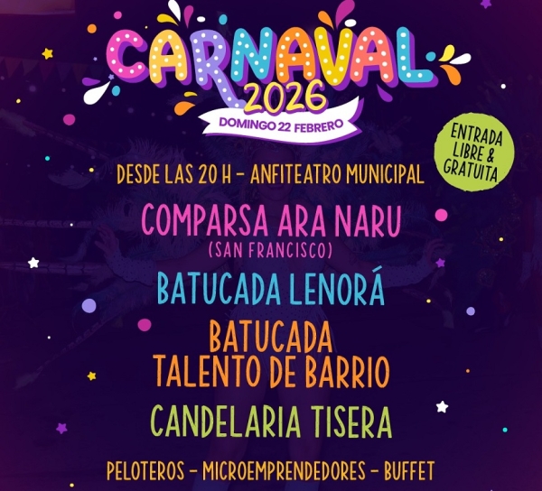 Carnaval en Marcos Juárez este domingo en el Anfiteatro municipal