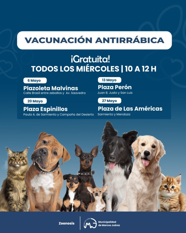 Salud Pública: Cronograma de Vacunación Antirrábica y Castraciones en Marcos Juárez