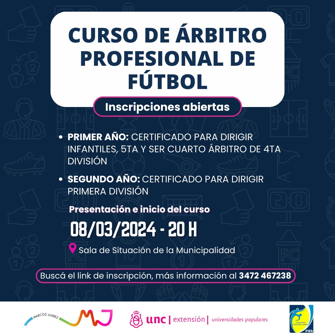 Curso de árbitro profesional de fútbol en Marcos Juárez con la presencia de Baldassi