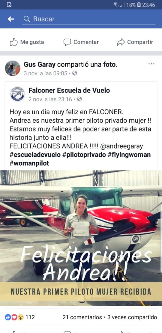 Andrea Garay, primer mujer piloto de la región recibida en aviación 

