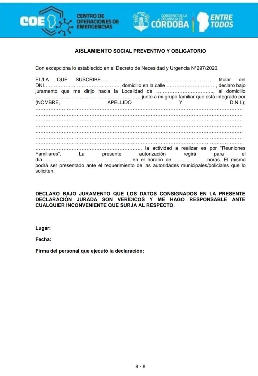 Formulario para reuniones familiares en el mismo departamento