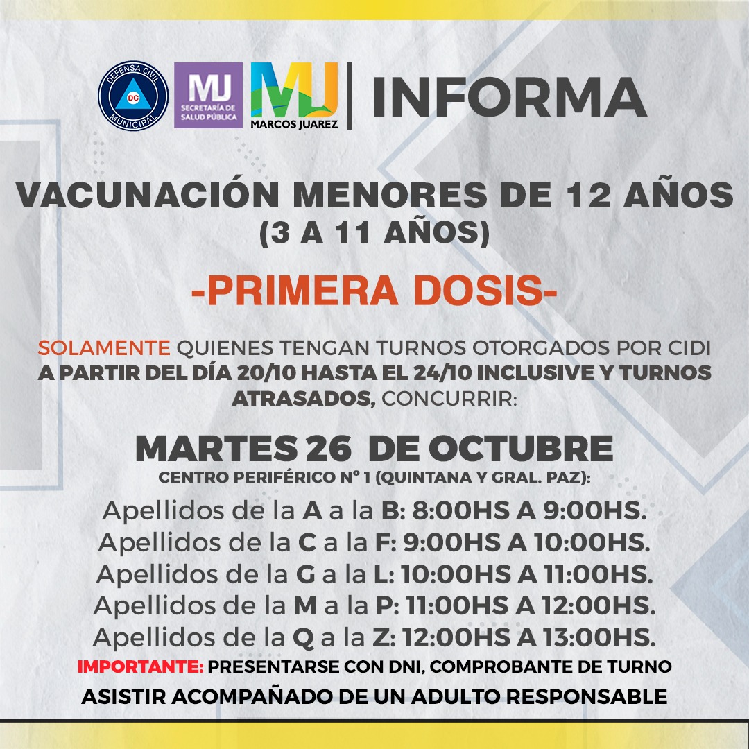 Cronograma de vacunación desde el sábado 23 al sábado 30 