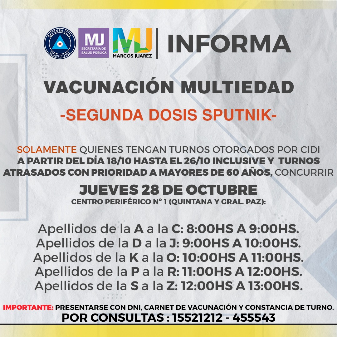 Cronograma de vacunación desde el sábado 23 al sábado 30 