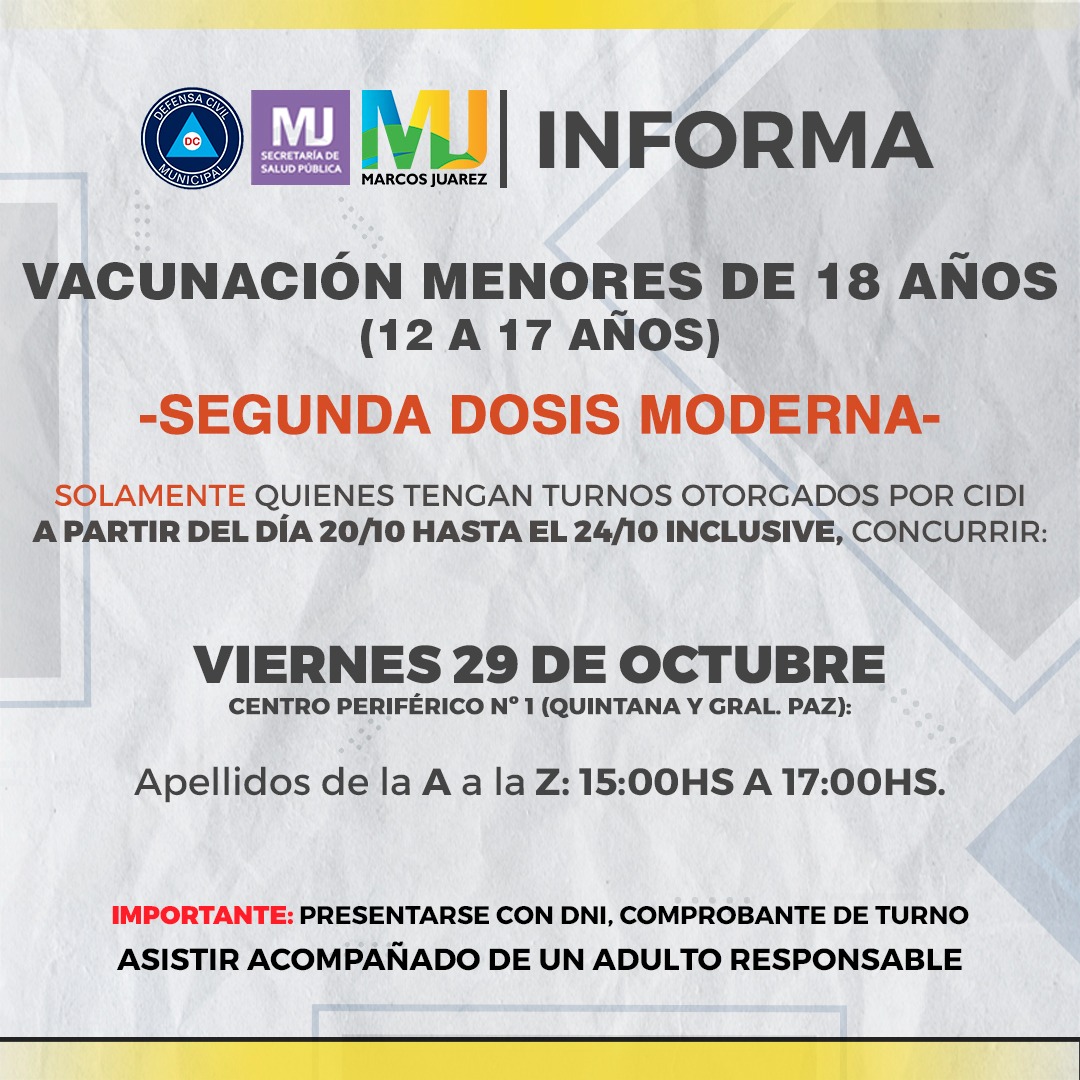 Cronograma de vacunación desde el sábado 23 al sábado 30 