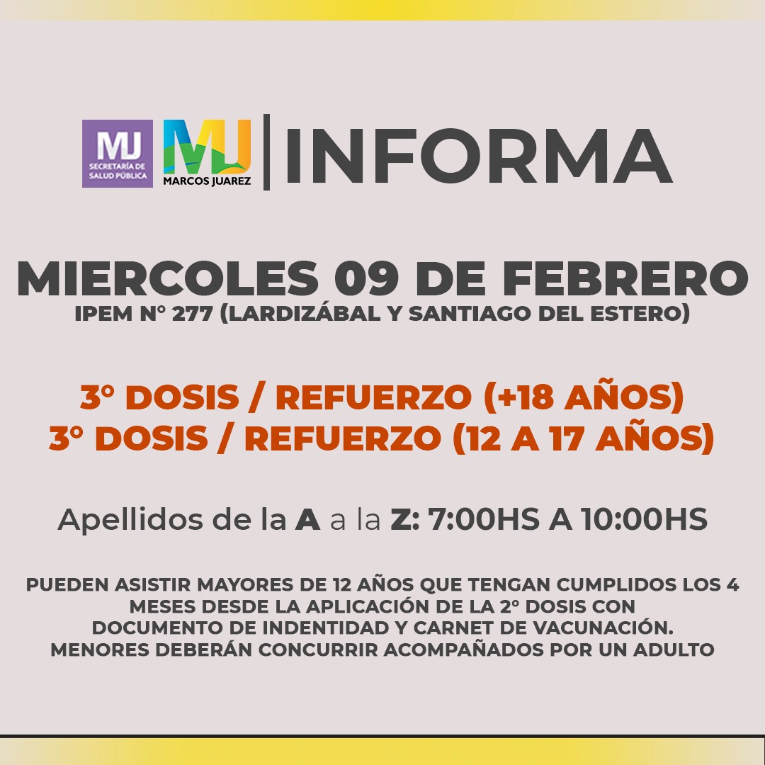 Martes 08 a viernes 11: terceras dosis refuerzo