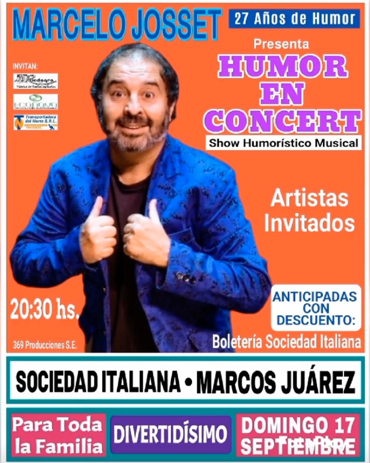 Marcelo Josset presenta sus 27 años de trayectoria con “Humor en Concert” en Marcos Juárez